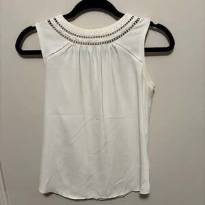LOFT Petites White Sleeveless Shell Top with Ladder Trim Cutout Neckline